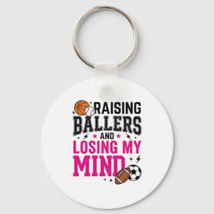 Raising Ballers Sports Mum Vintage T-Shirt Design_ Key Ring
