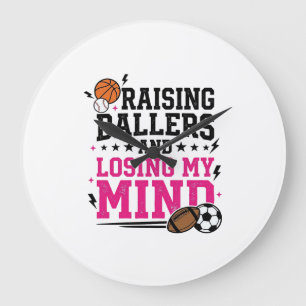 Raising Ballers Sports Mum Vintage T-Shirt Design  Large Clock