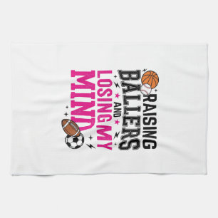Raising Ballers Sports Mum Vintage T-Shirt Design_ Tea Towel