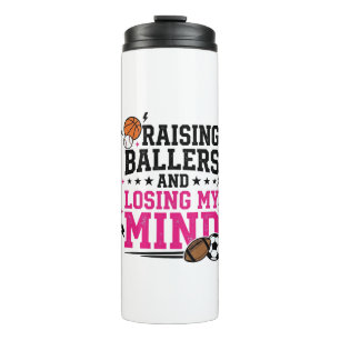 Raising Ballers Sports Mum Vintage T-Shirt Design  Thermal Tumbler