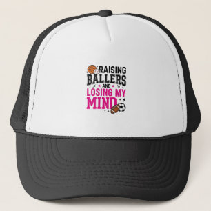 Raising Ballers Sports Mum Vintage T-Shirt Design_ Trucker Hat