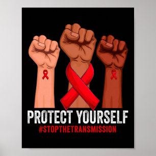 Raising Hand Protect Yourself HIVAIDS Awareness Re Poster