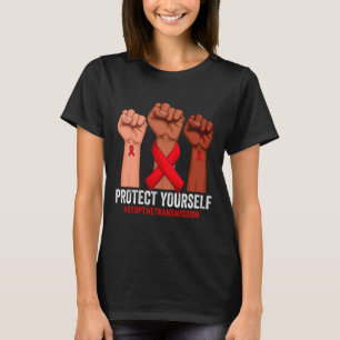 Raising Hand Protect Yourself Hivaids Awareness Re T-Shirt