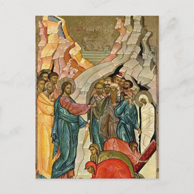 Raising Lazarus Orthodox Christian Icon Postcard (Front)