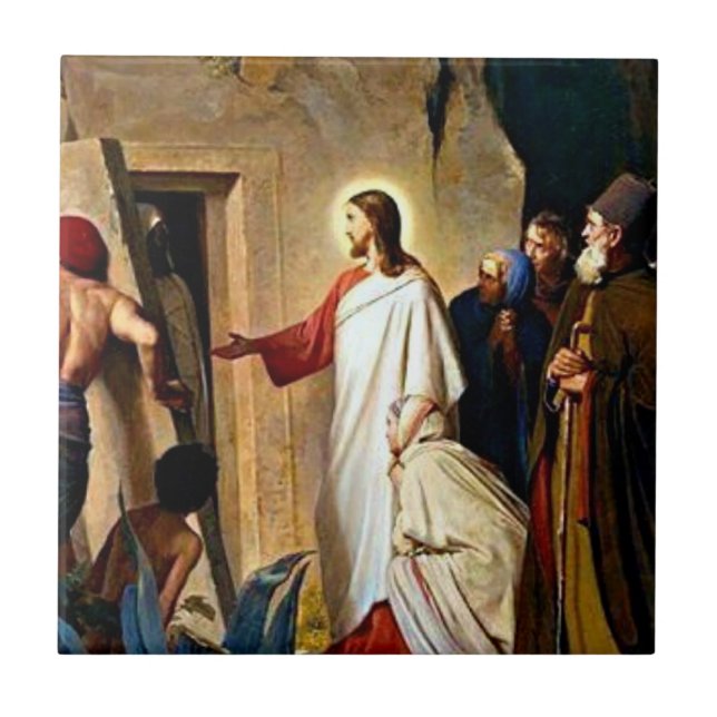 Raising of Lazarus painting by Carl Bloch Tile (Front)