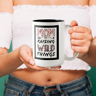 Raising Wild Things Mum Leopard Print Quote Two-Tone Coffee Mug