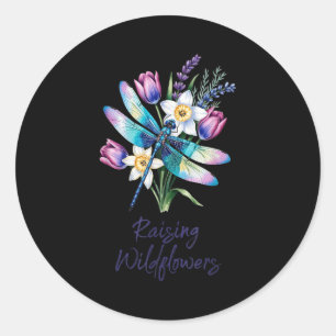 Raising wildflowers dragonfly floral artwork for classic round sticker