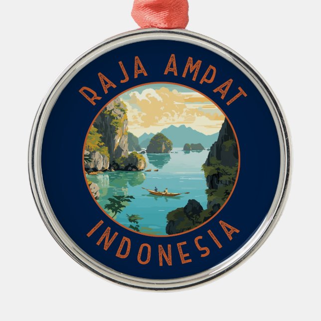 Raja Ampat Indonesia Boat Retro Distressed Circle Metal Tree Decoration (Front)