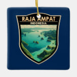 Raja Ampat Indonesia Travel Art Vintage Ceramic Ornament<br><div class="desc">Raja Ampat in a vector art style. Raja Ampat,  or "The Four Kings",  is an archipelago of over 1, 500 islands in the Indonesian province of West Papua.</div>