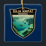 Raja Ampat Indonesia Travel Art Vintage Ceramic Ornament<br><div class="desc">Raja Ampat in a vector art style. Raja Ampat,  or "The Four Kings",  is an archipelago of over 1, 500 islands in the Indonesian province of West Papua.</div>