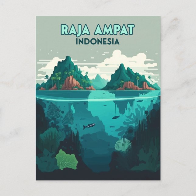 Raja Ampat Indonesia Underwater Scuba Retro Postcard (Front)
