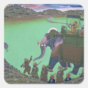 Raja Sarup Singh  of Udaipur, on a boar hunt Square Sticker