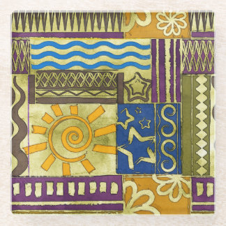 Rajasthan Indian, Patchwork Carpet Texture. Glass Coaster