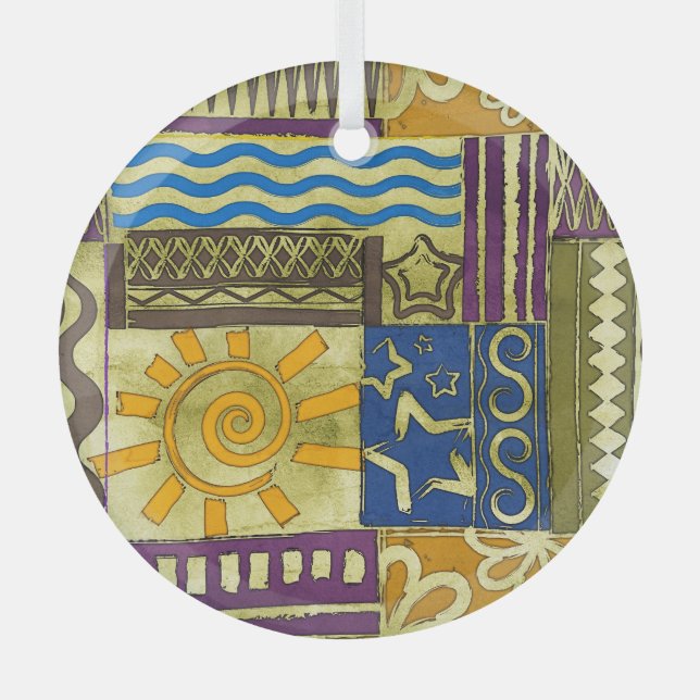 Rajasthan Indian, Patchwork Carpet Texture. Glass Tree Decoration (Front)