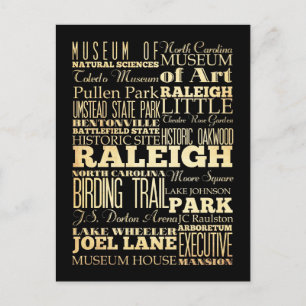 Raleigh City of North Carolina State Typography Postcard
