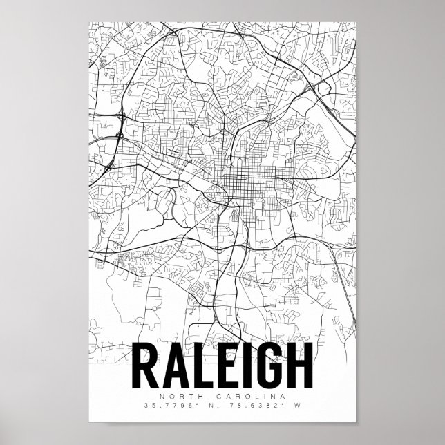 Raleigh NC Minimalist Map Art Poster (Front)