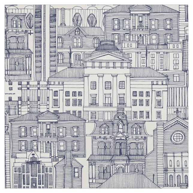Raleigh NC toile blue Fabric (Swatch)