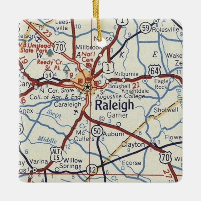 Raleigh NC Vintage Map Ceramic Ornament (Front)