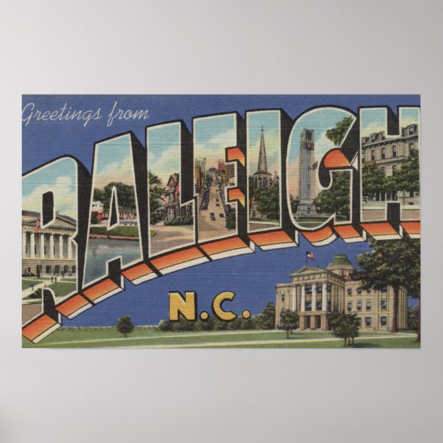 Raleigh, North Carolina - Large Letter Scenes Poster (Front)
