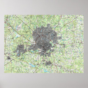 Raleigh North Carolina Map (1990) Poster