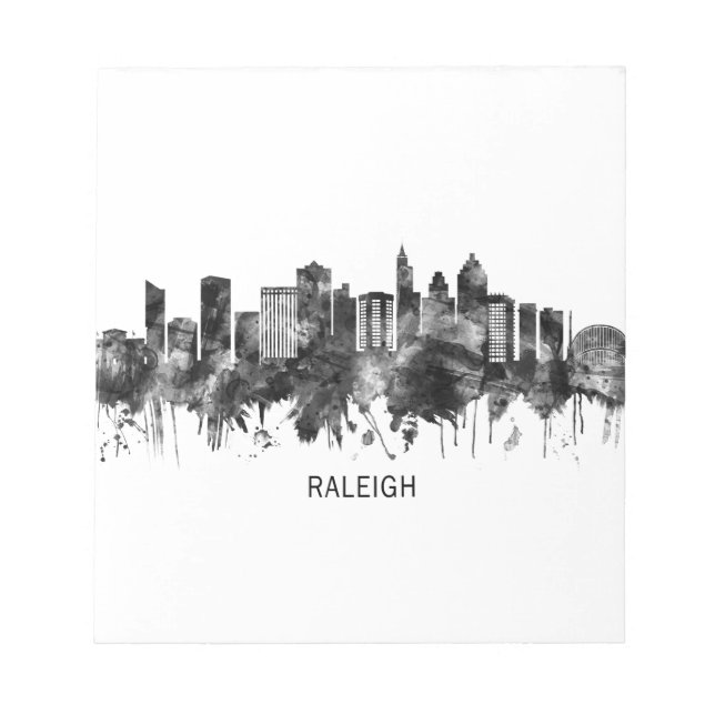 Raleigh North Carolina Skyline BW Notepad (Front)