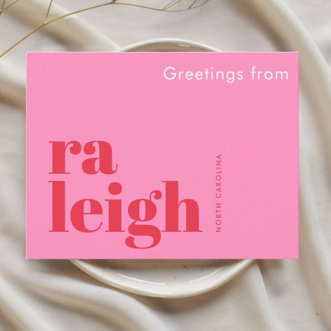Raleigh North Carolina typographic pink Postcard (Creator Uploaded)