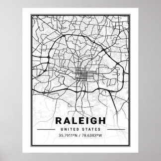 Raleigh North Carolina USA Travel City Map Poster