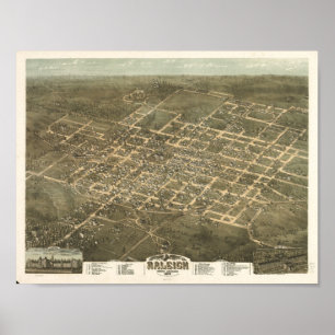 Raleigh North Carolina Vintage 1872 Map Poster