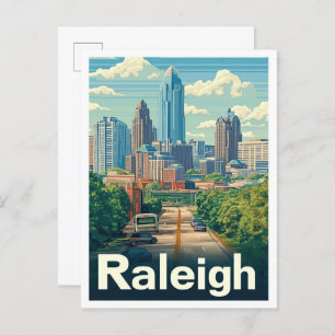 Raleigh North Carolina Vintage Travel Illustration Postcard