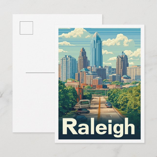 Raleigh North Carolina Vintage Travel Illustration Postcard (Front/Back)