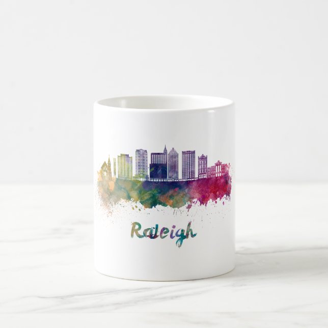 Raleigh V2 skyline in watercolor Coffee Mug (Center)