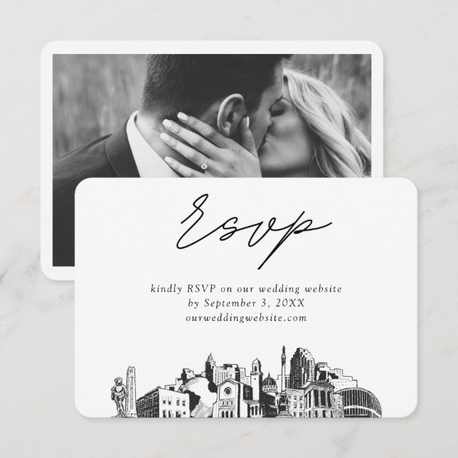 Raleigh Wedding Minimalist Sketch RSVP Enclosure Card (Front/Back)