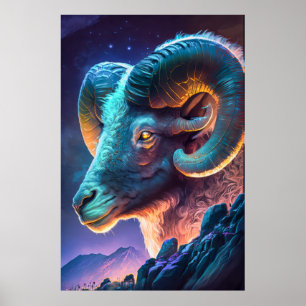 Ram Animal Portrait Painting Wildlife Outdoors art Poster