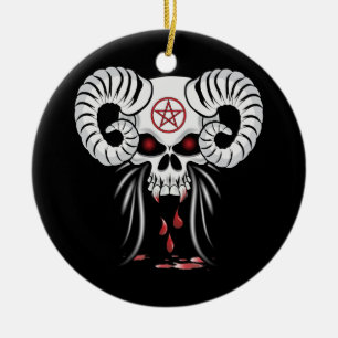Ram Horned Skull Ceramic Tree Decoration