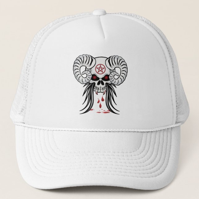 Ram Horned Skull Trucker Hat (Front)
