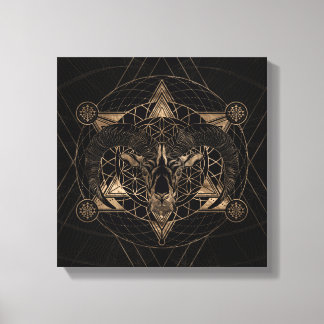 Ram in Sacred Geometry - Black and Gold Canvas Print