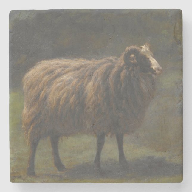 Ram (Male Sheep) on the Farm (by Rosa Bonheur) Stone Coaster (Front)