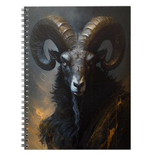 Ram Portrait Animal Nature Wildlife Dark Painting Notebook