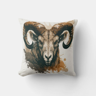 Ram Portrait Animal Painting Wildlife Outdoors Art Cushion