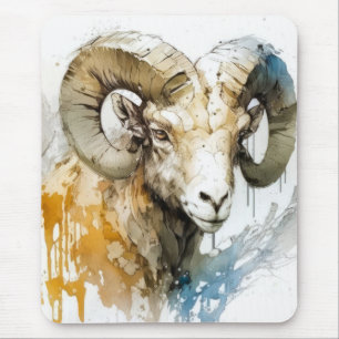 Ram Portrait Animal Painting Wildlife Outdoors Art Mouse Pad