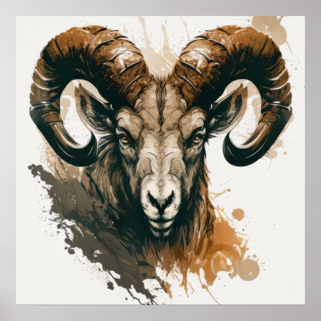 Ram Portrait Animal Painting Wildlife Outdoors Art Poster (Front)