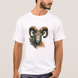 Ram Portrait Animal Painting Wildlife Outdoors Art T-Shirt