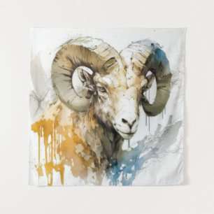 Ram Portrait Animal Painting Wildlife Outdoors Art Tapestry