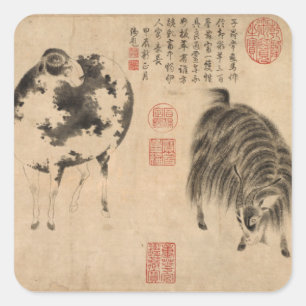 Ram Sheep Goat Year Chinese Painting Square S Sticker
