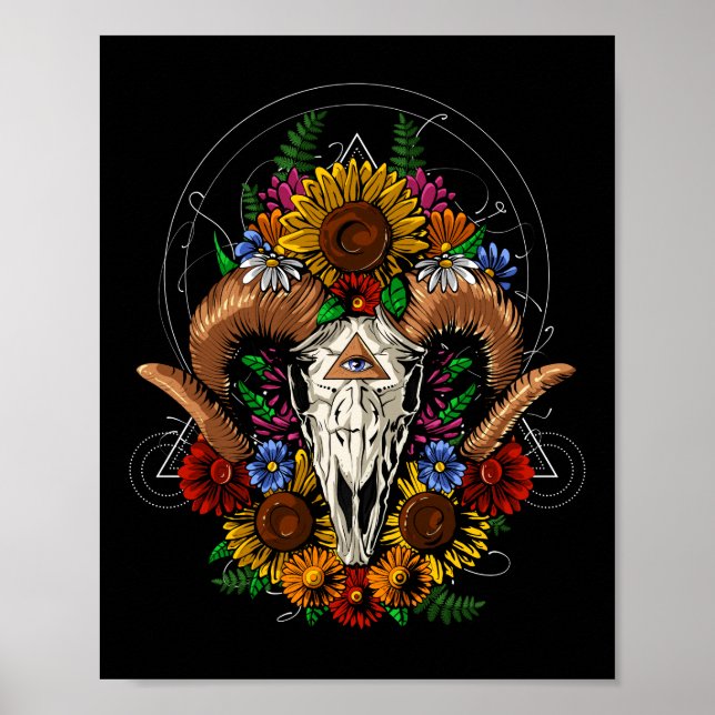 Ram Skull Flowers Poster (Front)
