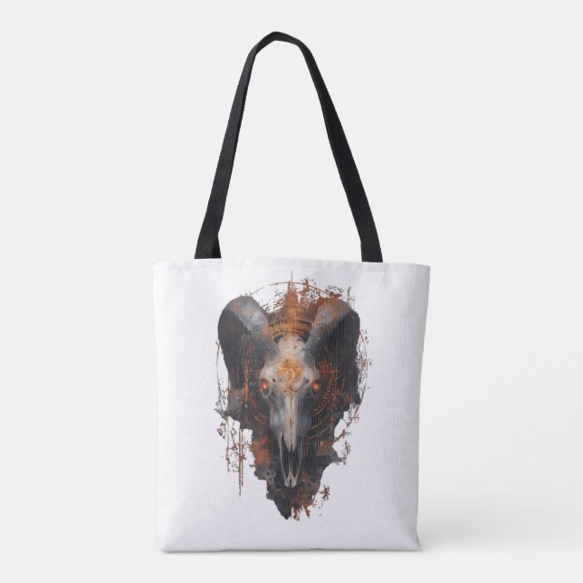 Ram Skull Occult Steampunk Dark Art Tote Bag (Back)