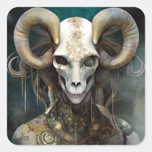 Ram Skull Surreal Fantasy Art Square Sticker