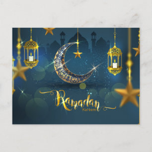 Ramadan Blue and Gold Moon Fanoos Postcard