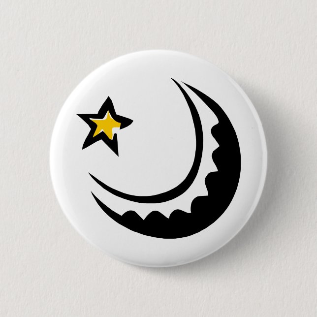 Ramadan Crescent Moon and Star Swoosh 6 Cm Round Badge (Front)