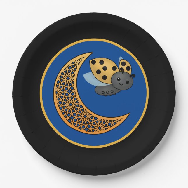 Ramadan Crescent Moon Ladybug Paper Plate (Front)